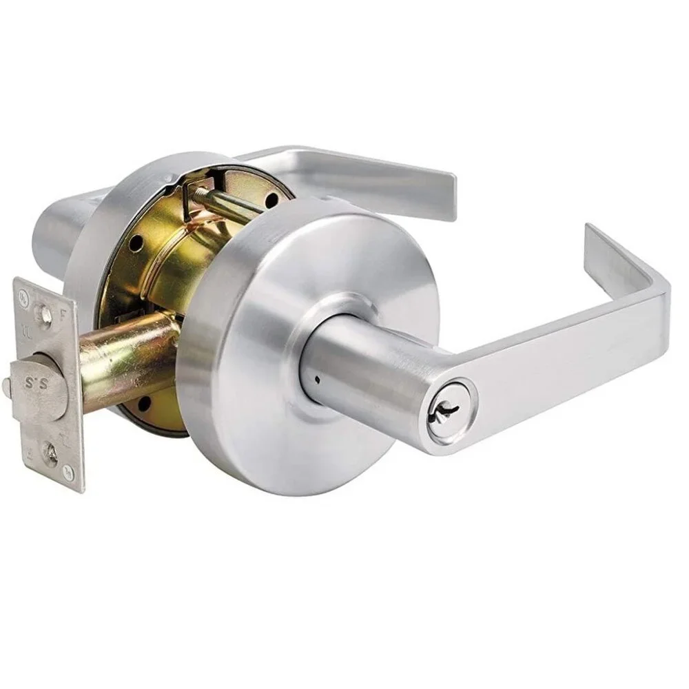 NEW COMMERCIAL HANDLE SET KEYED DOOR HANDLE LEVER LOCK MODEL Y3S0CZ Satin Chrome